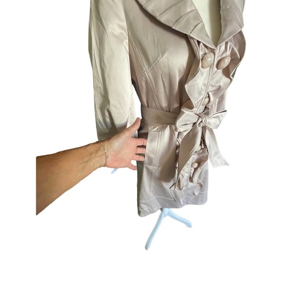 NWT C Luce Womens Double Breasted Ruffle Trench Coat Puff Sleeve Size S Pink - Picture 8 of 13